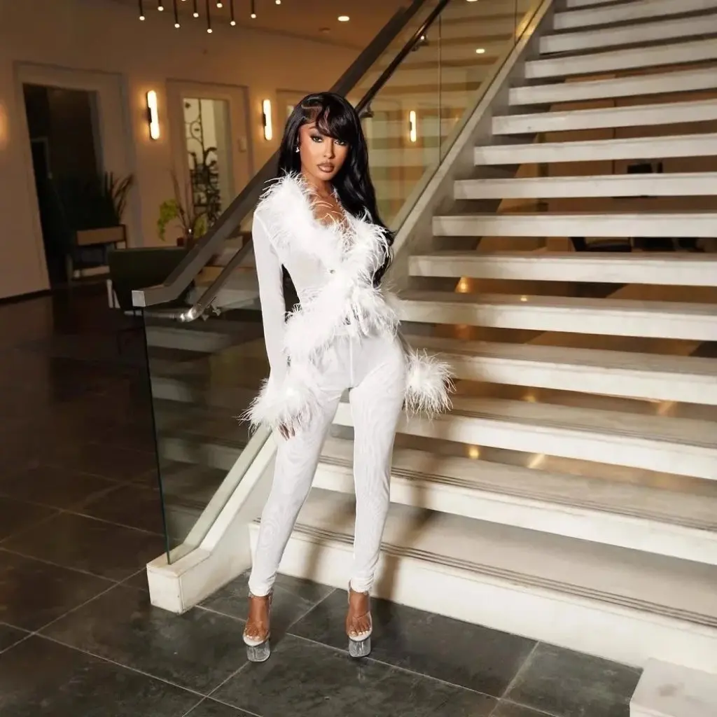 

Solid Color Fashion Suit European And American Style Lace-up Top with Mao Mao Collar And Trendy Tight Stretch Pants