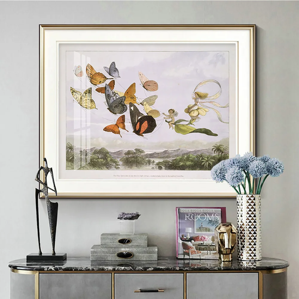 Richard Doyle Children Art Print Poster In Fairyland Canvas Painting Butterfly Fairy Tale Wall Picture Decor