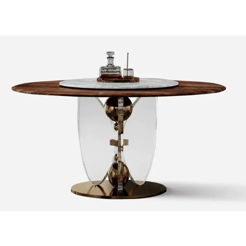 mansion natural luxury stone dining table, villa mansion restaurant dining table, high-end walnut round dining table
