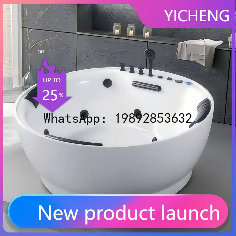 Hys round massage & whirlpool thermostatic heated smart bathtub - acrylic