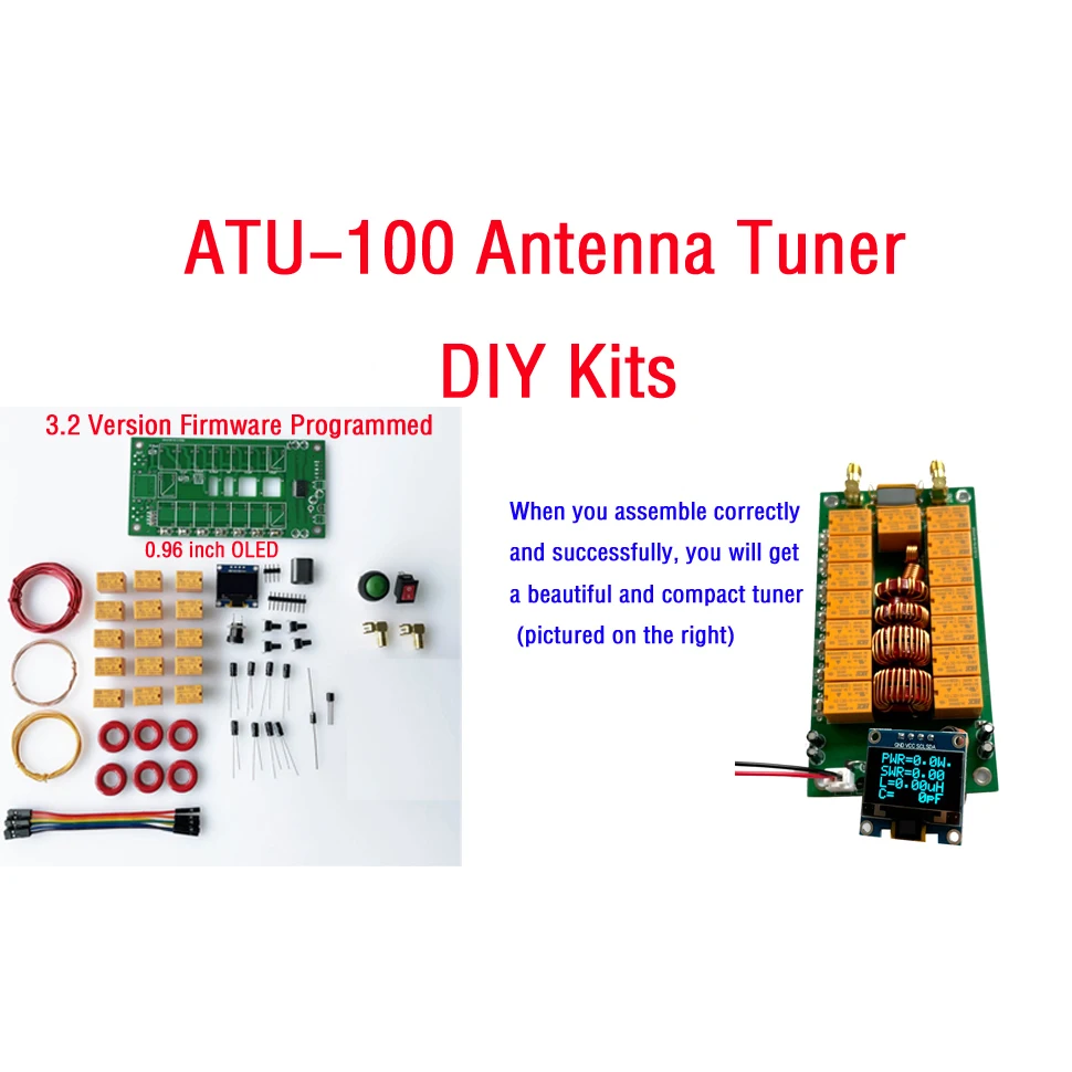 ATU-100 ATU100 1.8-50MHz DIY Kits Automatic Antenna Tuner by N7DDC 7x7 Firmware Programmed / SMT/ Chip Soldered/+OLED