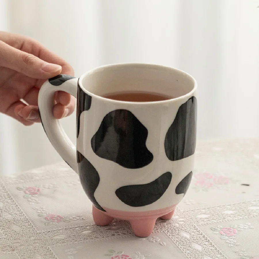 1PC 17oz Cow Pattern Ceramic Coffee Mug 500ml Multipurpose Drink Cup for Summer Winter Daily Use Gift