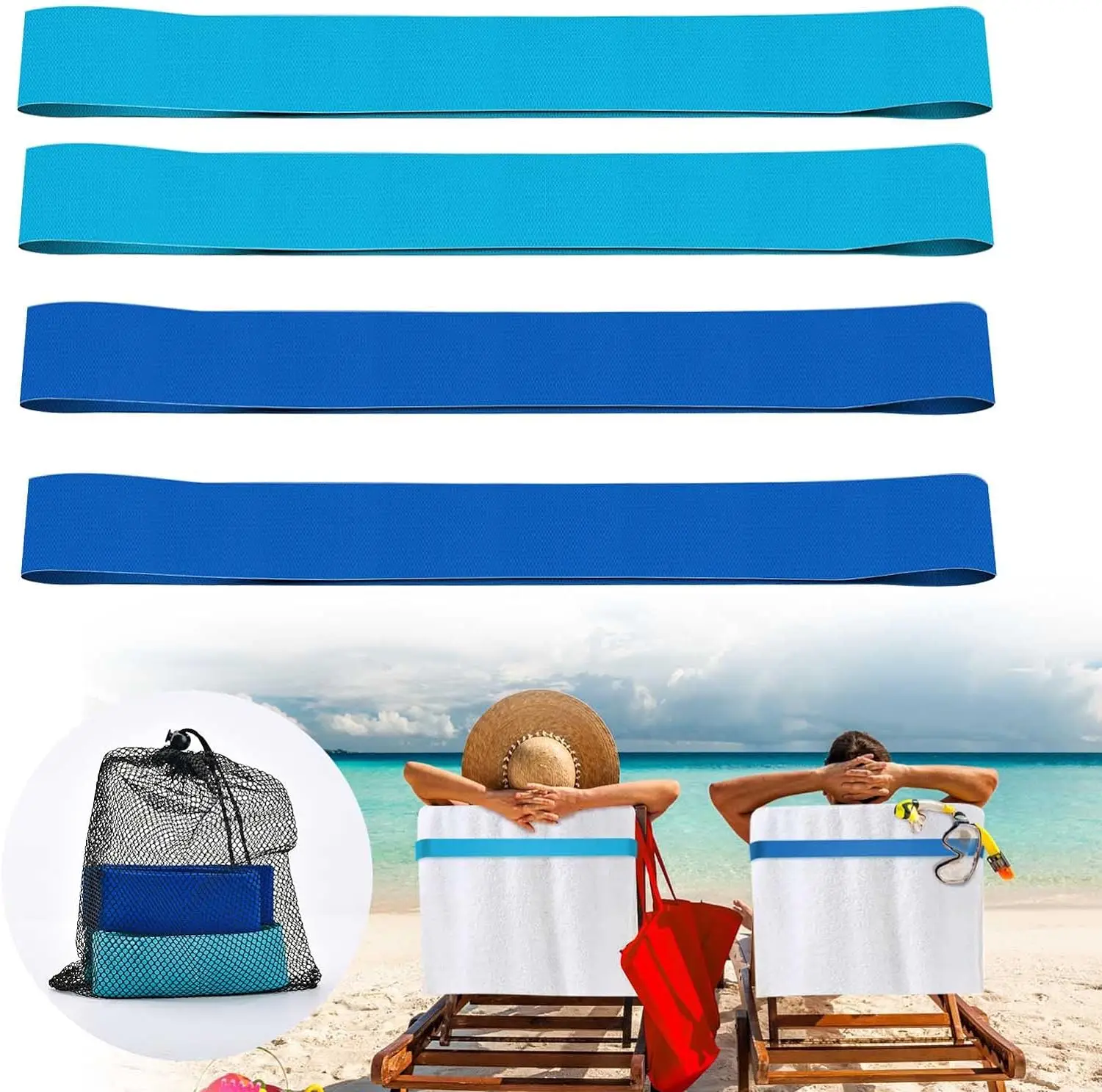 

4 Pack Towel Bands for Beach, Cruise Chairs, The Better Towel Chair Clips Towel Holder Beach Towel Clips