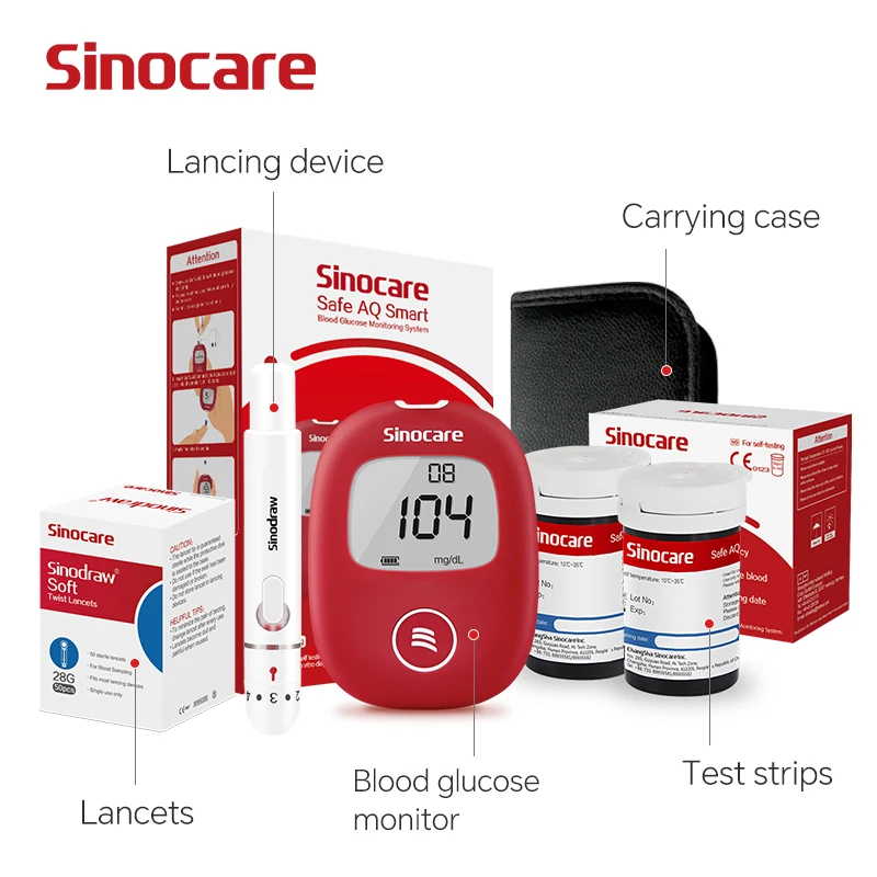 Sinocare Safe AQ Smart mg/dL mmol/L Blood Glucose Meter Diabetes Glucometer Kit &Test Strips Lancets painless Blood Sugar Tester