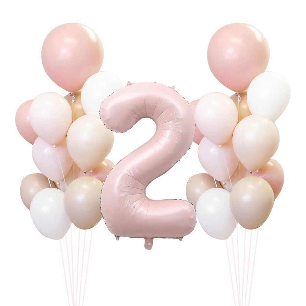 17 sztuk różowa seria zestaw balonów lateksowych Vintage różowy numer folii na urodziny dziewczyny dekoracje na rocznicę dzieci DIY prezenty