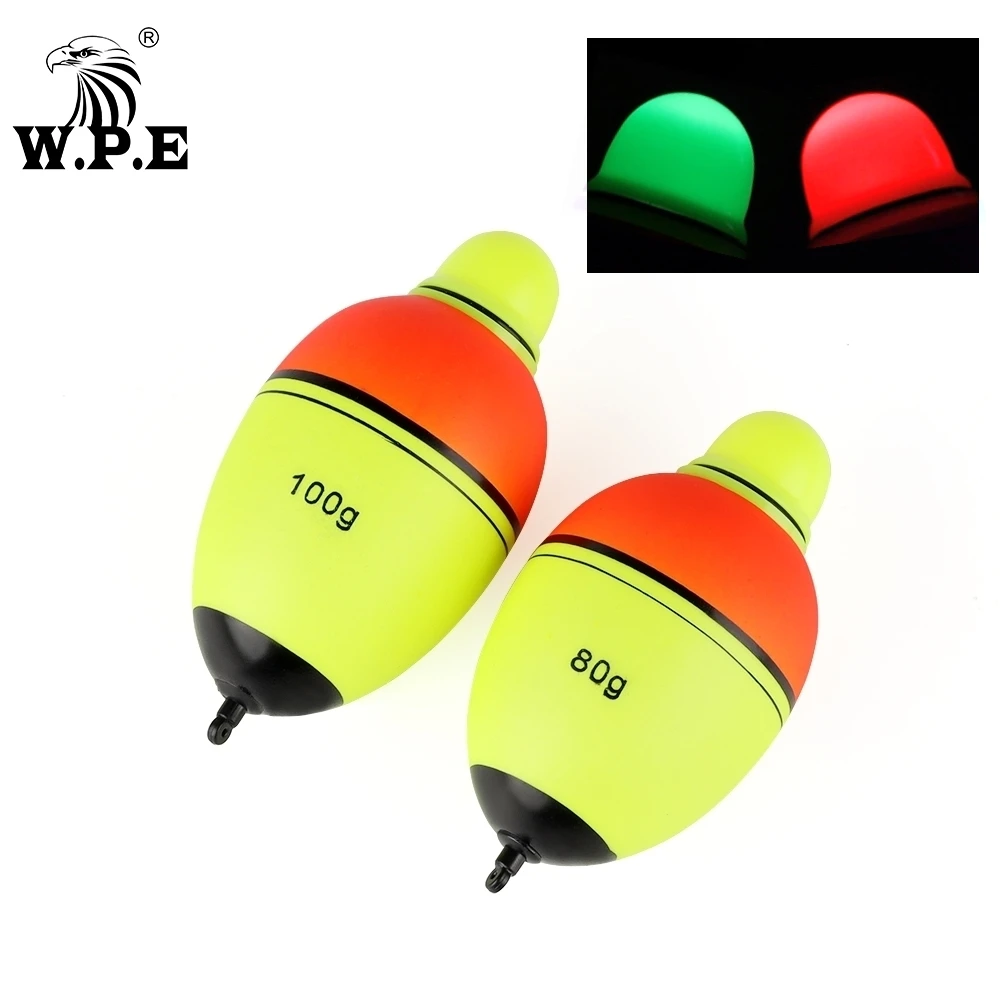 

W.P.E 1pcs Fishing Float 80g/100g Interchange LED Light Night Electronic Fishing Float EVA Soft Luminous Float Fishing Tackle