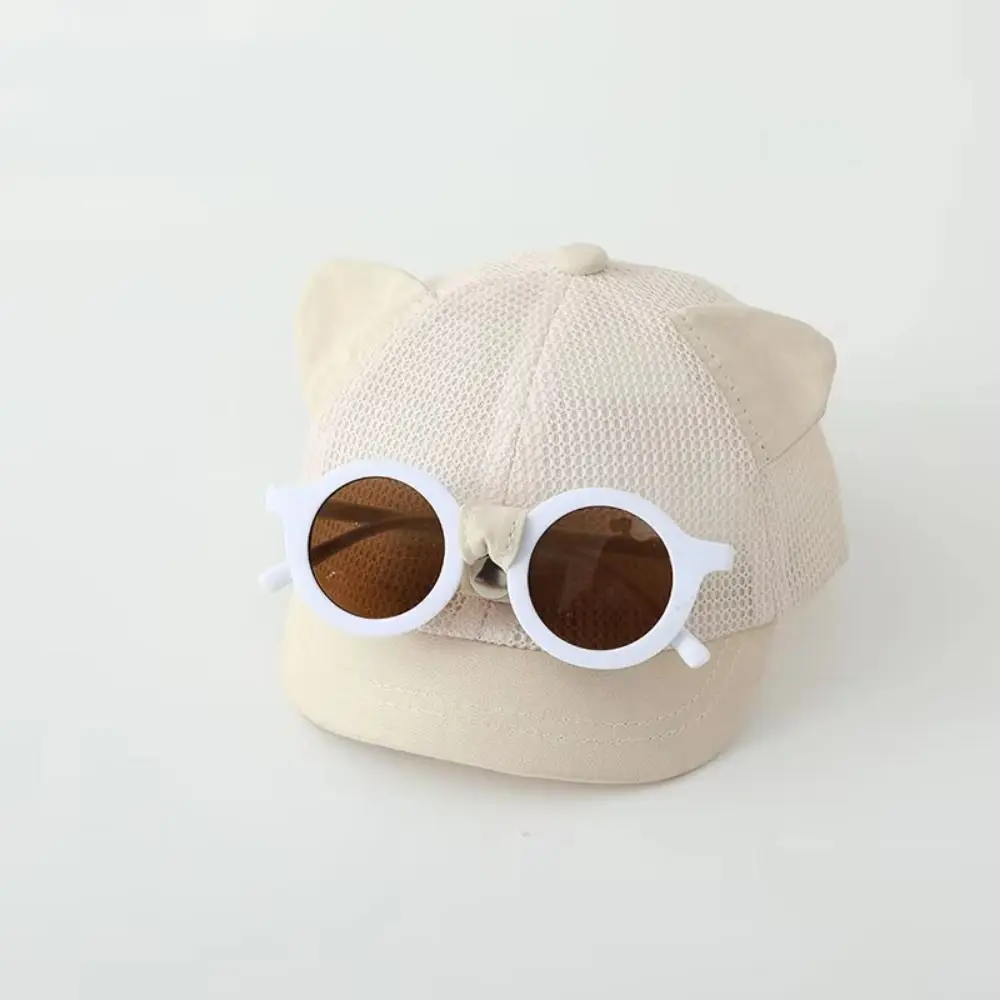 Thin Mesh Children's Hat with Sunglasses Cat Ear Adjustable Baseball Cap Lightweight Breathable Duck Tongue Cap Camping