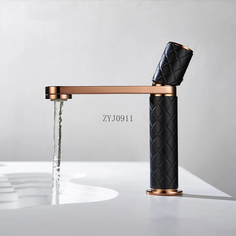 *Leather texture faucet All copper basin Hot and cold bathroom basin faucet