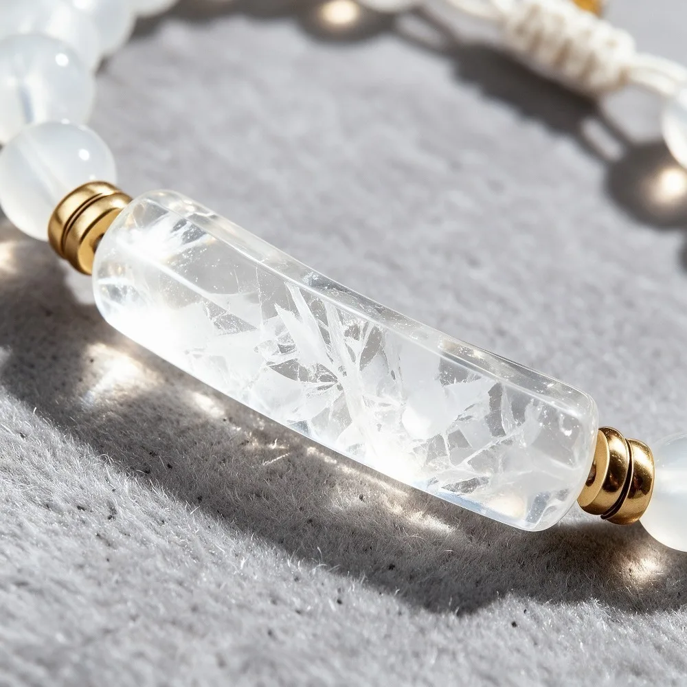 White Crystal Curved Tube Bridge Beaded Bracelet, Adjustable Braided Rope, Daily Accessory Gift for Women, Elegant Jewelry