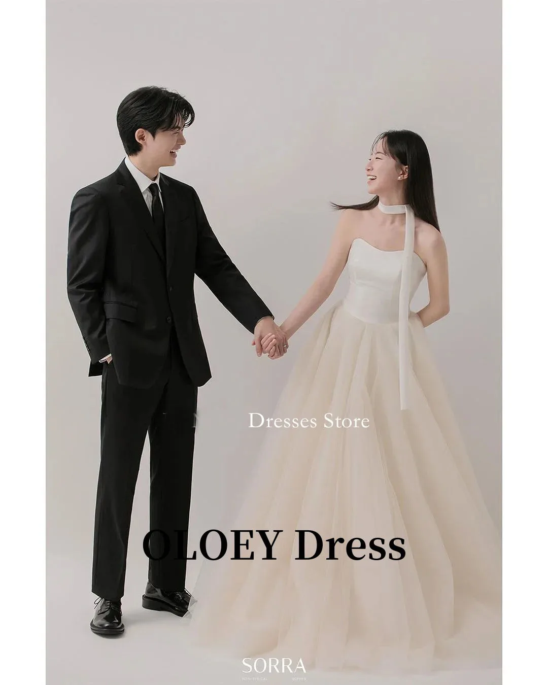 

OLOEY O-Neck Korea Simple Floor Length A-Line Two Pieces Organza Wedding Dresses 웨딩드레스 Customized Bride Gowns Plus Size