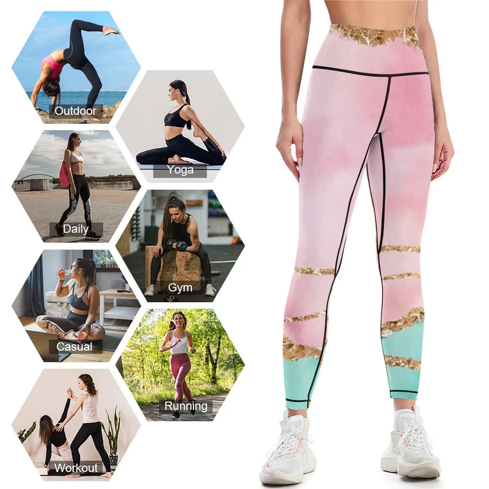 Girly Trend Pink And Ocean Green Faux Marble Landscape Leggings for fitness legging gym push up fitness Womens Leggings