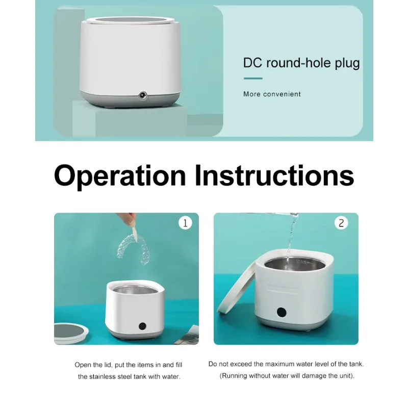 STLF  New 25W Portable Ultrasonic Cleaner Jewelry Dentures Use Super Strong Cleaning Effect Low Noise Electric Power