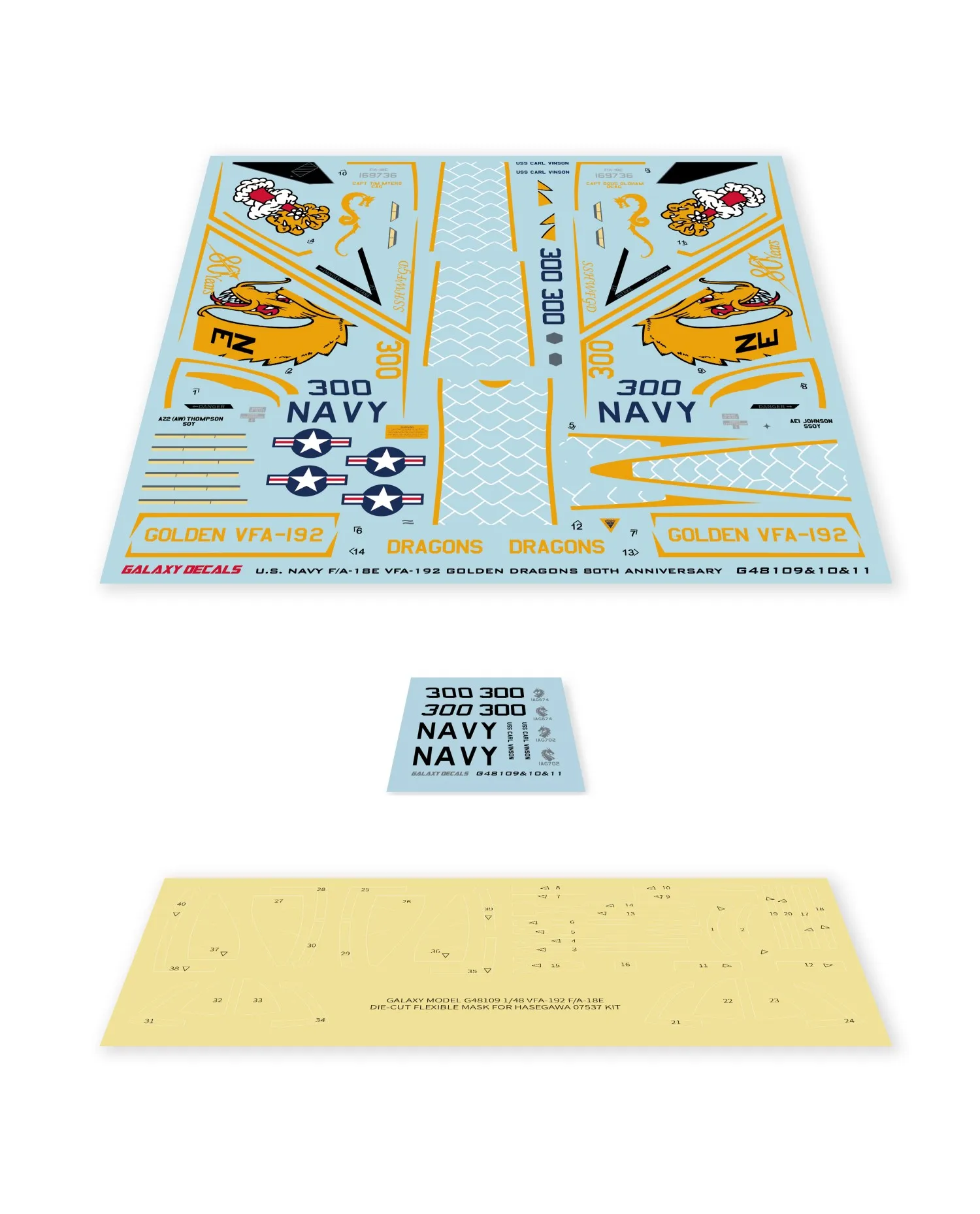 ギャラクシー 1/48 スケール F/A-18E スーパーホーネット VFA-192 ゴールデンドラゴンズ 80 周年記念マスク & デカール ハセガワ 07537 モデルキット用 # G48109