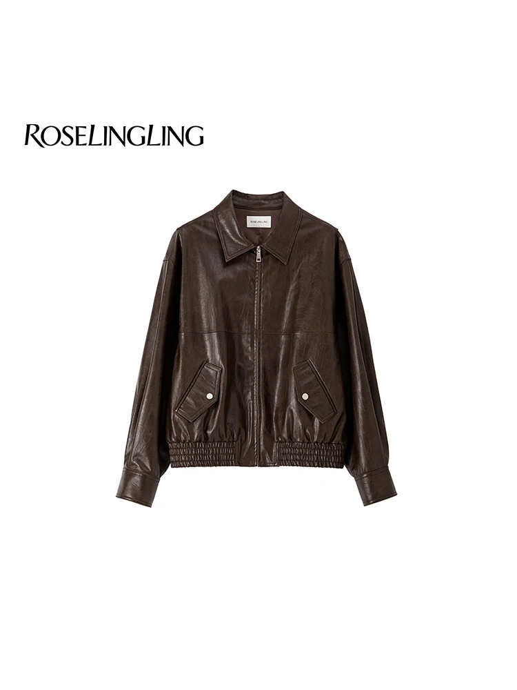 RoseLingLing Giacca in pelle stile biker retrò da donna, con cerniera e collo alto, cappotto da motociclista in pelle PU a maniche lunghe