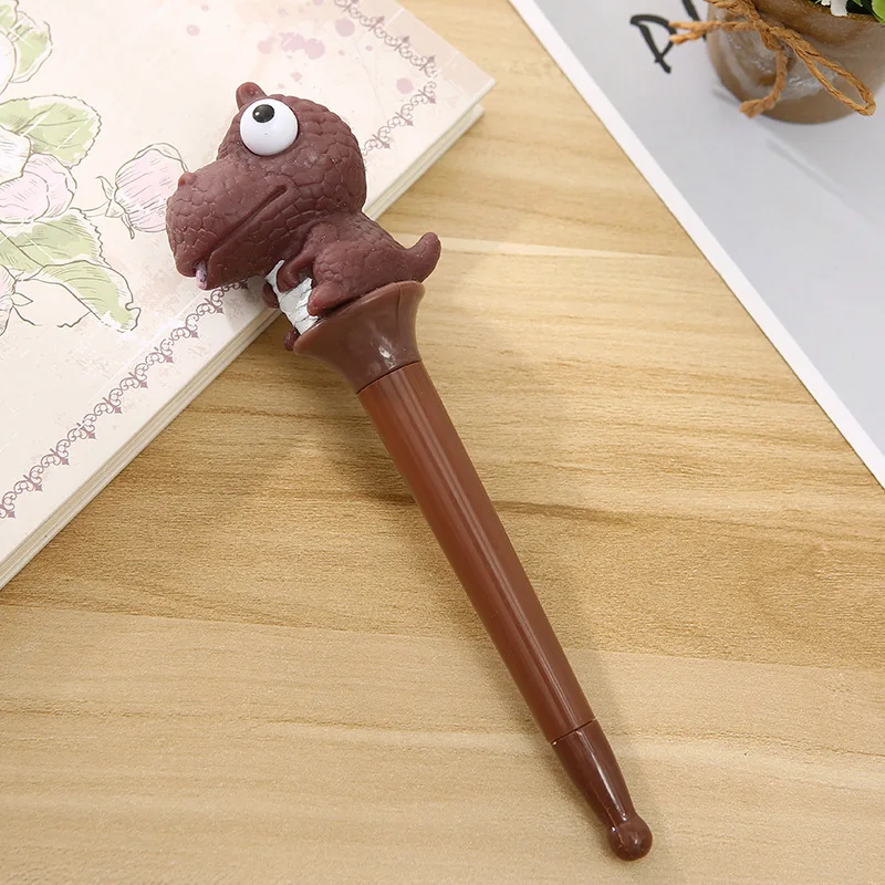 Creative Cartoon Plastic Fun Gift Toy Pen Squeezing Dinosaur Decompression Shape Pen Vinyl Head Novelty Stationery Art Supplies