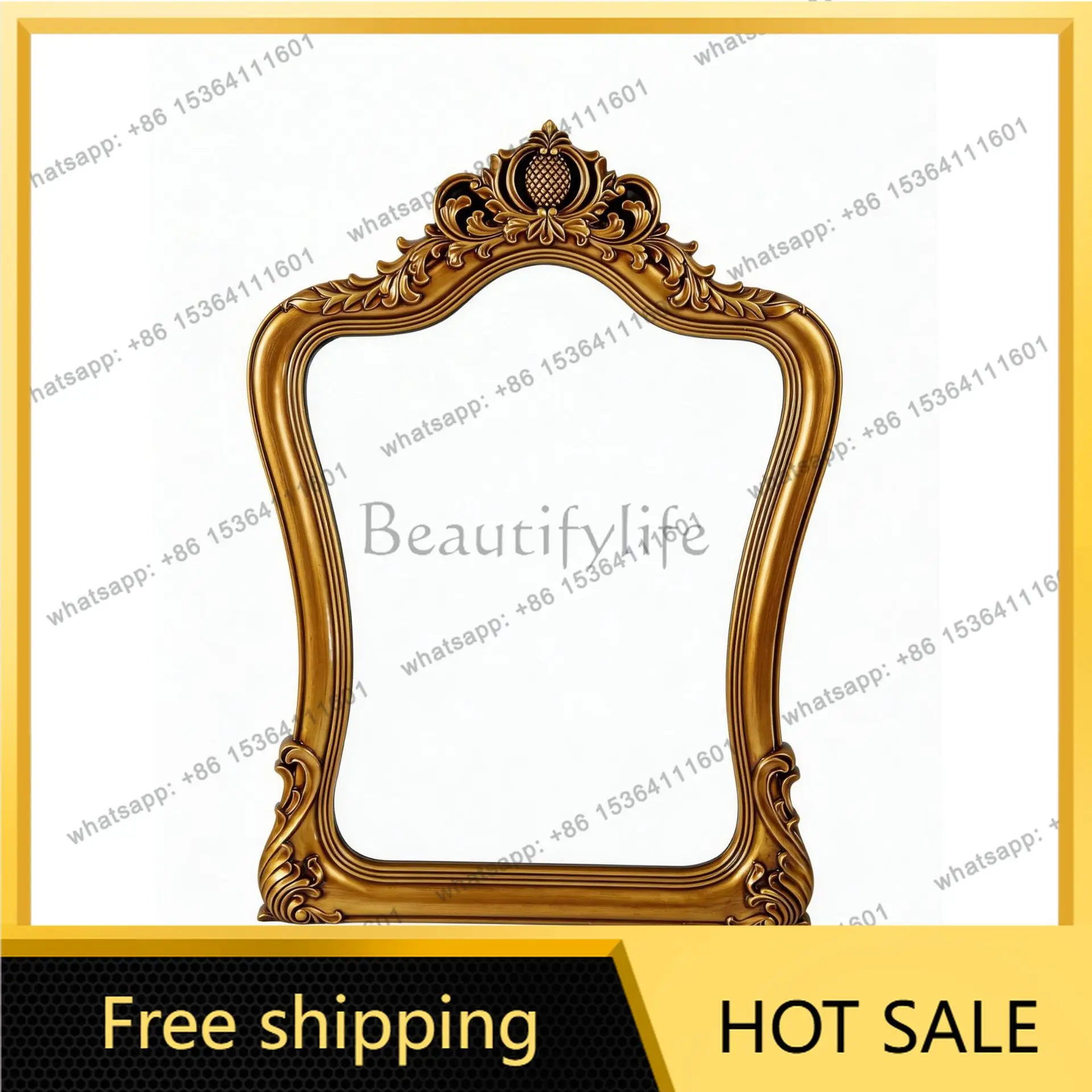 PG European retro hollow carved bathroom mirror French gold wall decoration household bathroom mirror