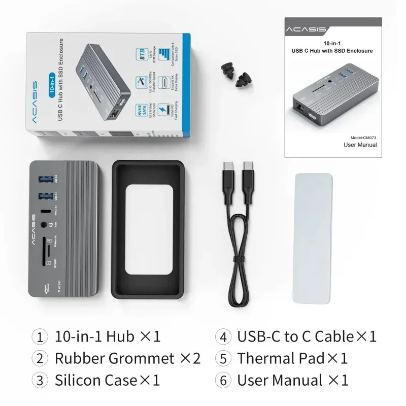Адаптер-концентратор Acasis USB C, 10-портовый корпус NVME, USB-разветвитель, док-станция Type-C для профессиональных аксессуаров для ноутбуков