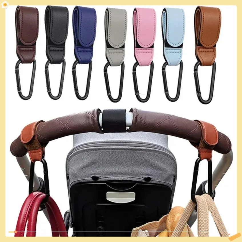 2 pçs ganchos de carrinho de bebê de couro gancho de carrinho de bebê pu ajustável gancho organizador saco de fraldas cabide crianças acessórios de viagem