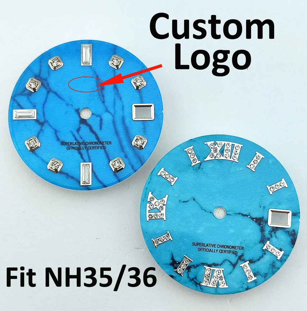 28.5mm Dial NH35 dial Embedded Diamond Dial Single Calendar Cracked Dial High-quality Blue Dial Suitable For NH35/NH36 Movement