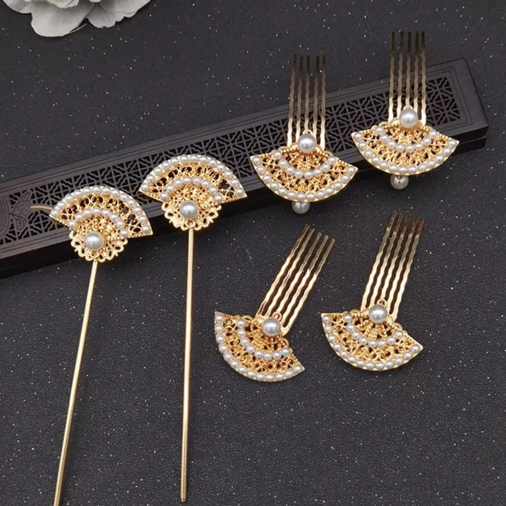 Pearl Hair Comb Tassels Ancient Headwear Ancient Style Hairpin Fan Shape Hairpin Hanfu Hair Sticks Chinese Style Headwear