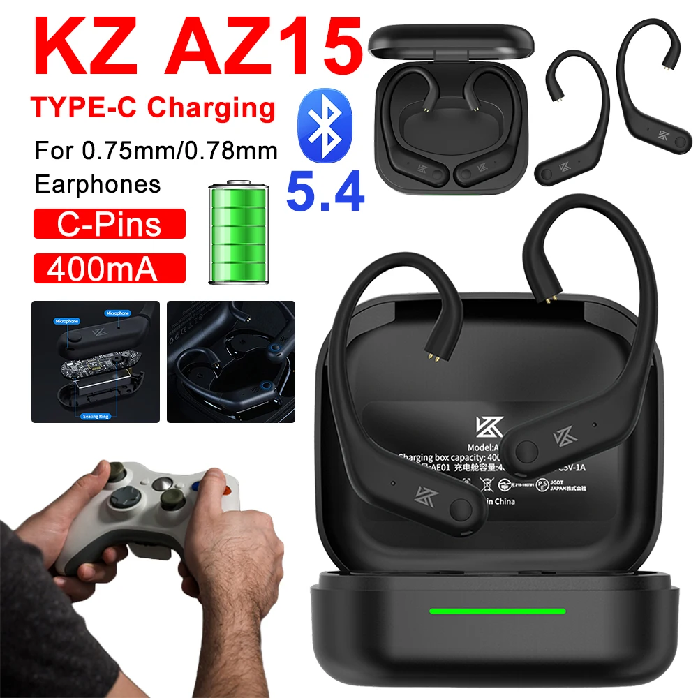 KZ AE01 Wireless Upgrade Cable Bluetooth-compatible 5.4 Ear Hook C PIN Connector With Charging Case EDX ZSN Pro Wired Earphones