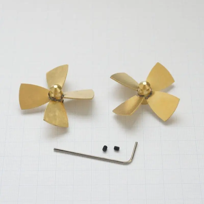 RC Boat Propeller Set, 45mm Copper 4-Blade with 3mm Shaft, Left & Right Hand Rotation, 2 Pieces