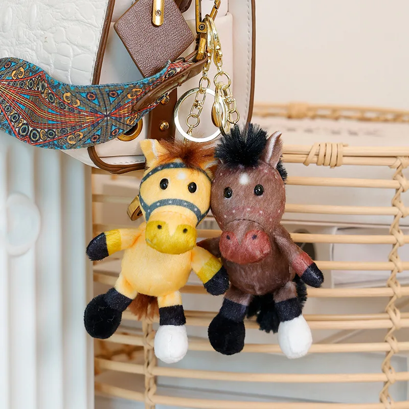 

12CM Cute Mini Horse Pendant Keychian Plush Toy Kawaii Lifelike Animal Simulation Stuffed Doll Bag Decor Friend Birthday Gift