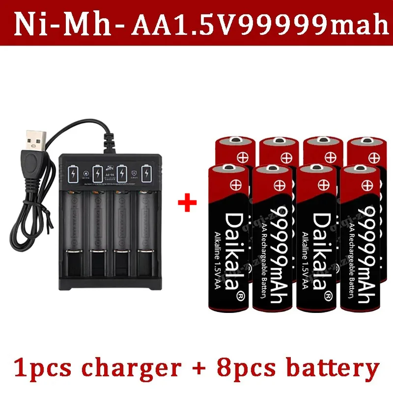 100% Original Brand New Alkaline Battery for Clocks, Toys, and Cameras, Brand New 1.5V, AA, 99999 MAh, 1.5V,+USBcharger.