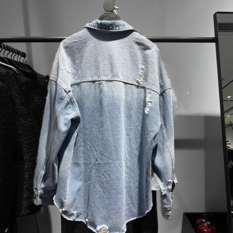 Denim mulher jaqueta inverno 2025 oversize jean jaqueta manga longa turn-down colarinho feminino outerwear outono solto moda coreana