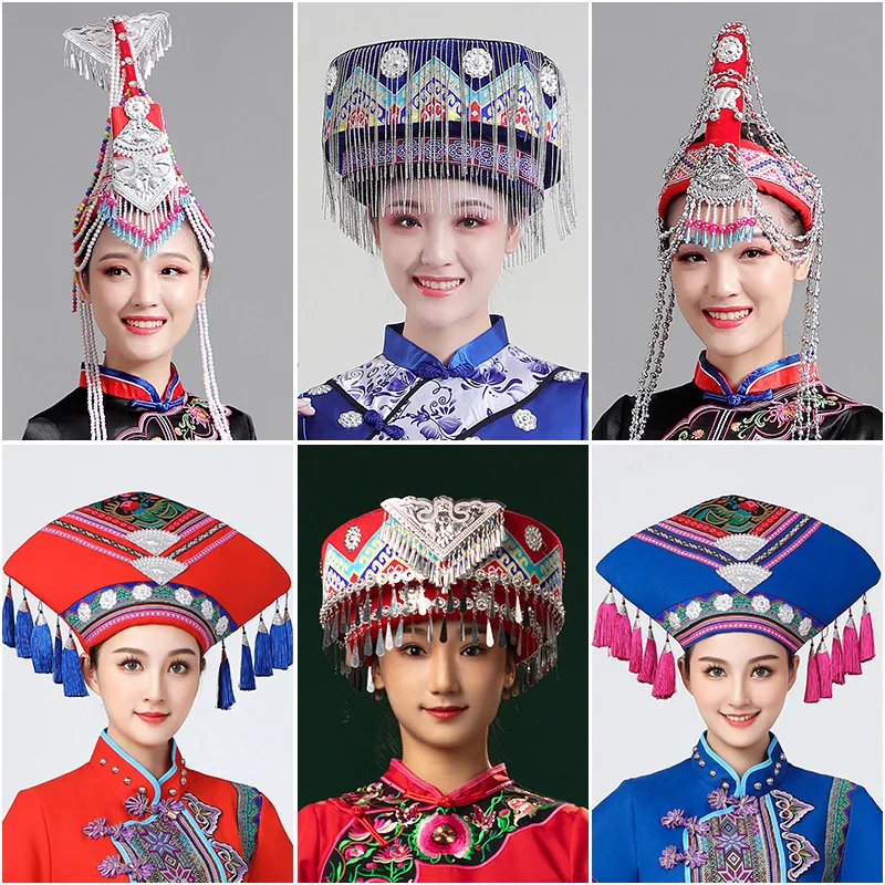 

New Minority Hat Miao Tujia Zhuang Headwear Female Performance Stage Ornament Yi Naxi Male