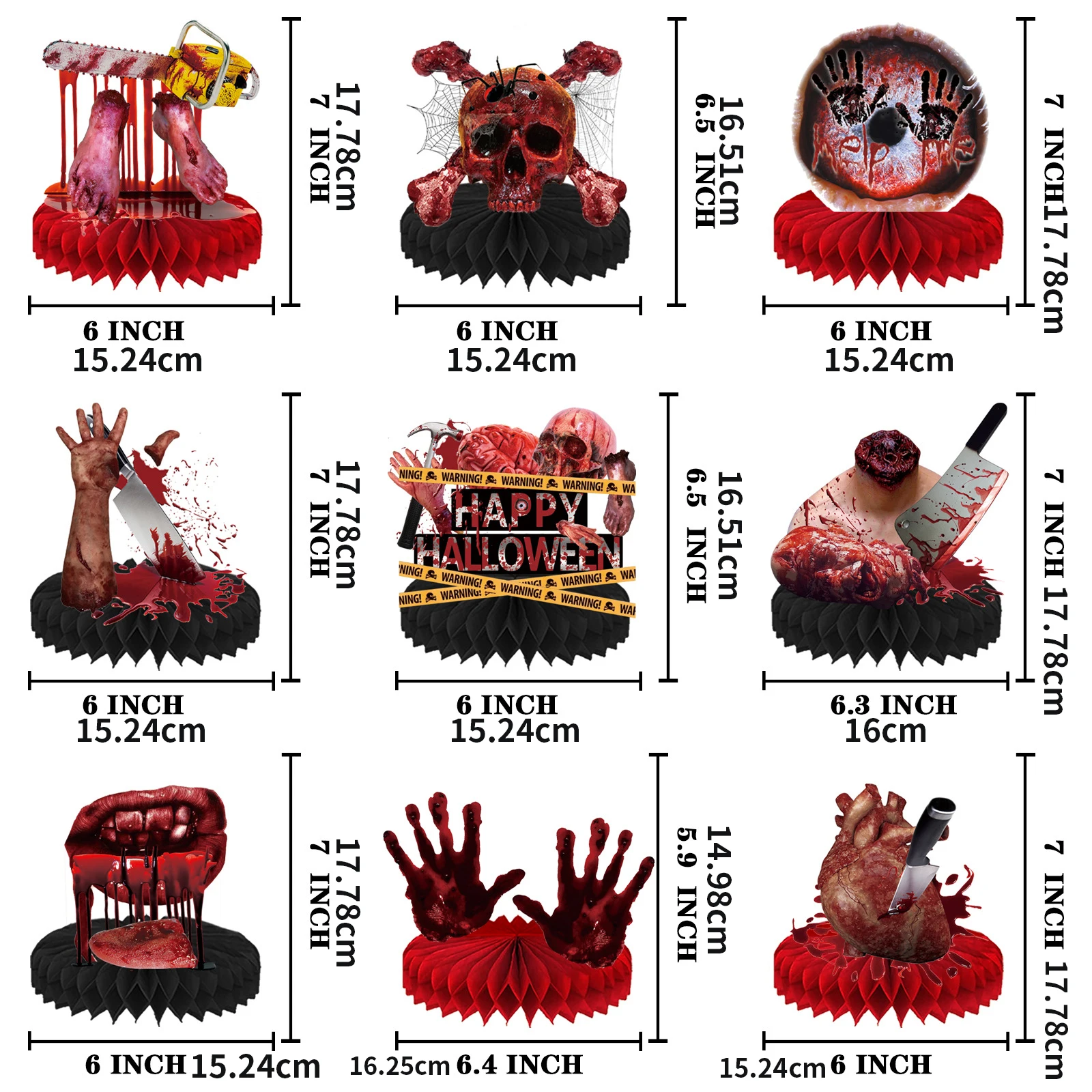 Bloody Severed Body Parts Honeycomb Table Centerpieces, Scary Zombie Gore Decor for Horror Halloween Haunted House Party Supplie