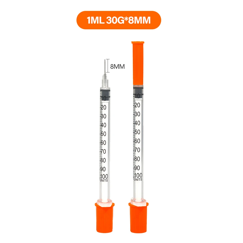 30PACK 0,3 ml 0,5 ml 1 ml wegwerp individueel verpakte insulininespuit voor dieren, laboratorium