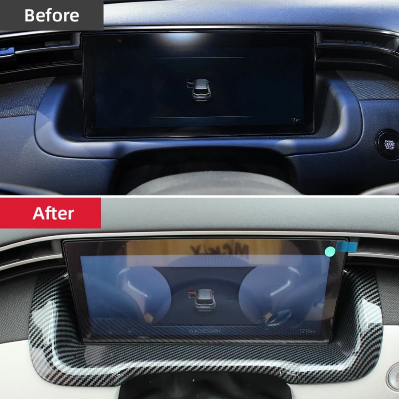 Carbon Fiber Car Dashboard Display Screen Trim Dash Board Panel Frame Strip For Hyundai Tucson NX4 2021 2022 2023 Hybrid N Line