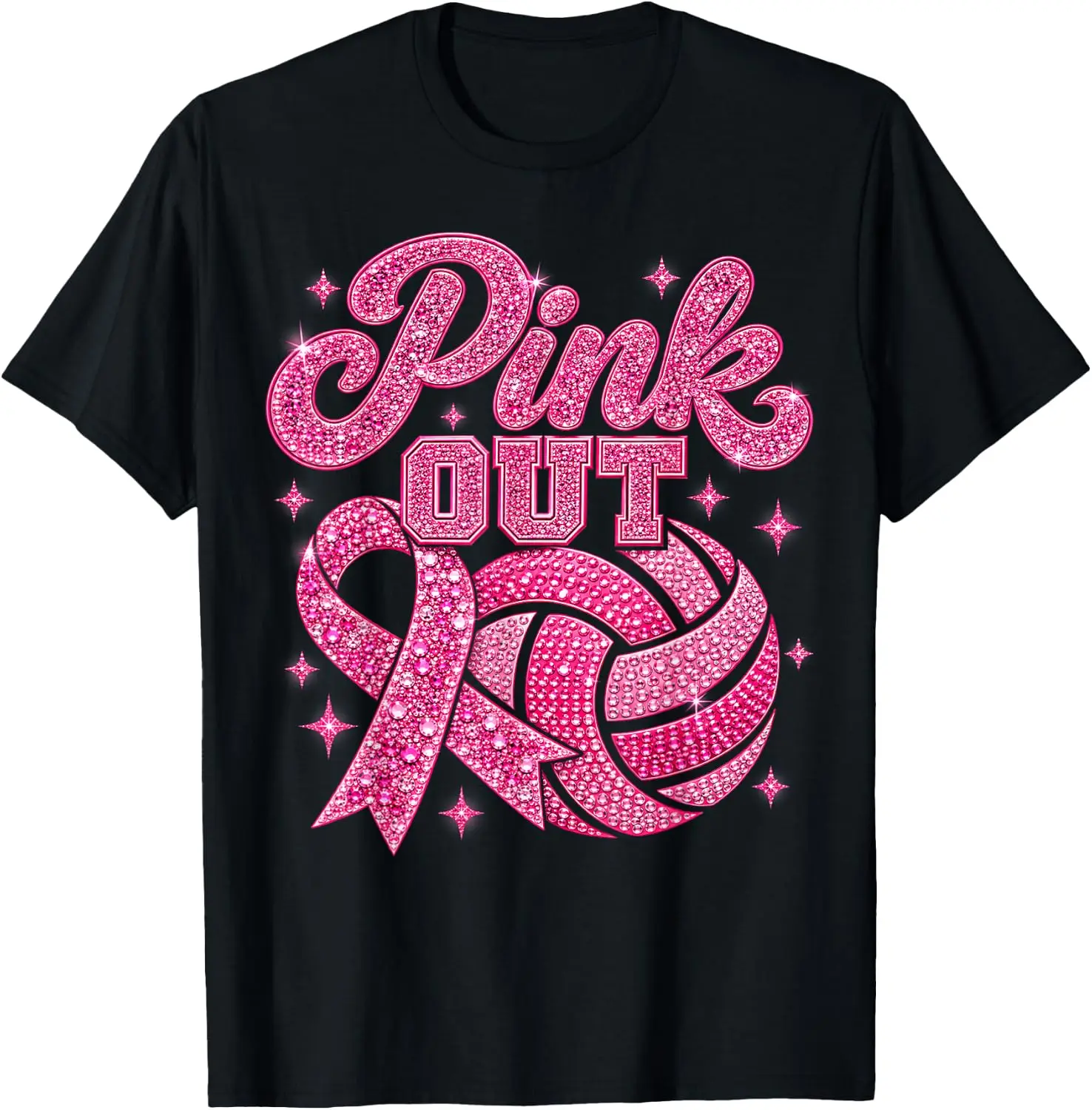 Out Volleyball Breast Cancer Pink Ribbon Men Women Kids T-Shirt Breathable, heavyweight pure cotton short-sleeve top—stylish, plus-size, and suitable for year-round wear with a sporty, casual vibe