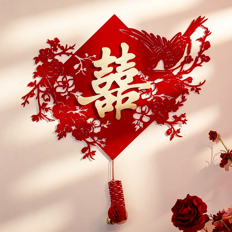 Chinese Wedding Decoration Double Happiness Door Stickers Wedding Supplies Marriage Room Decoration Home Ornament