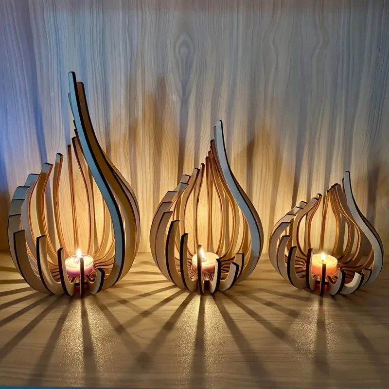 Handmade Candle Holder Made of Wooden DIY Artwork. Holiday/desktop Decoration, Romantic Decoration for Candlelight Dinner