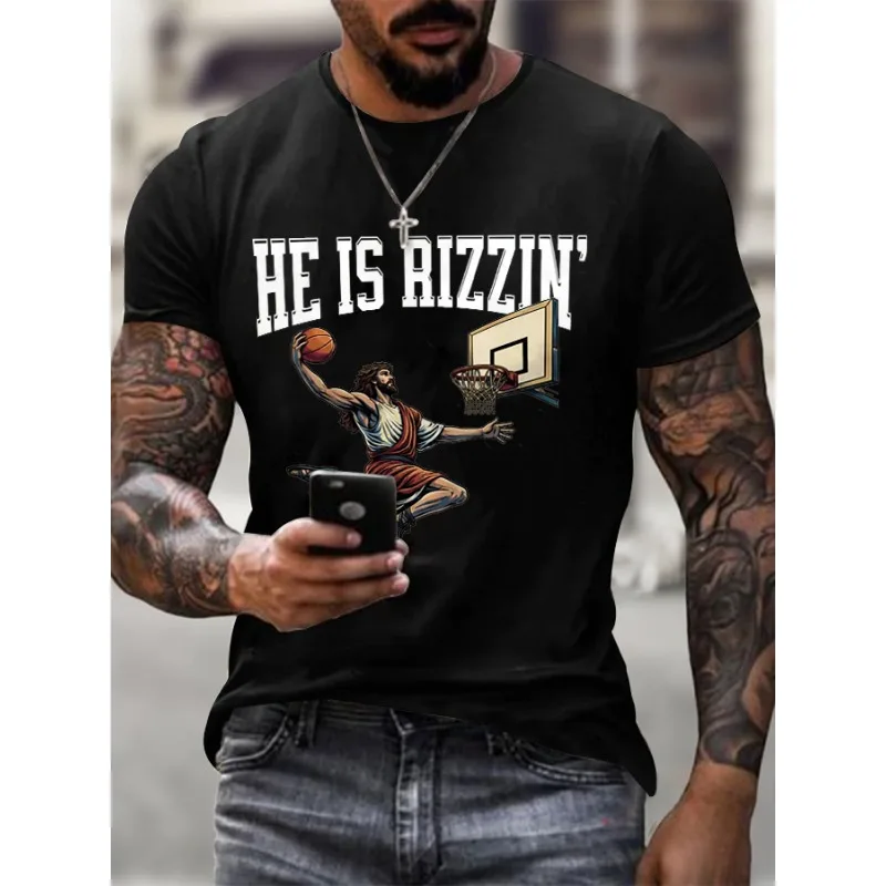 ilstile Men's Faith Letter Print T-Shirts Summer Short Sleeve Casual Round Neck Tops Black White Grey Tees New Arrival
