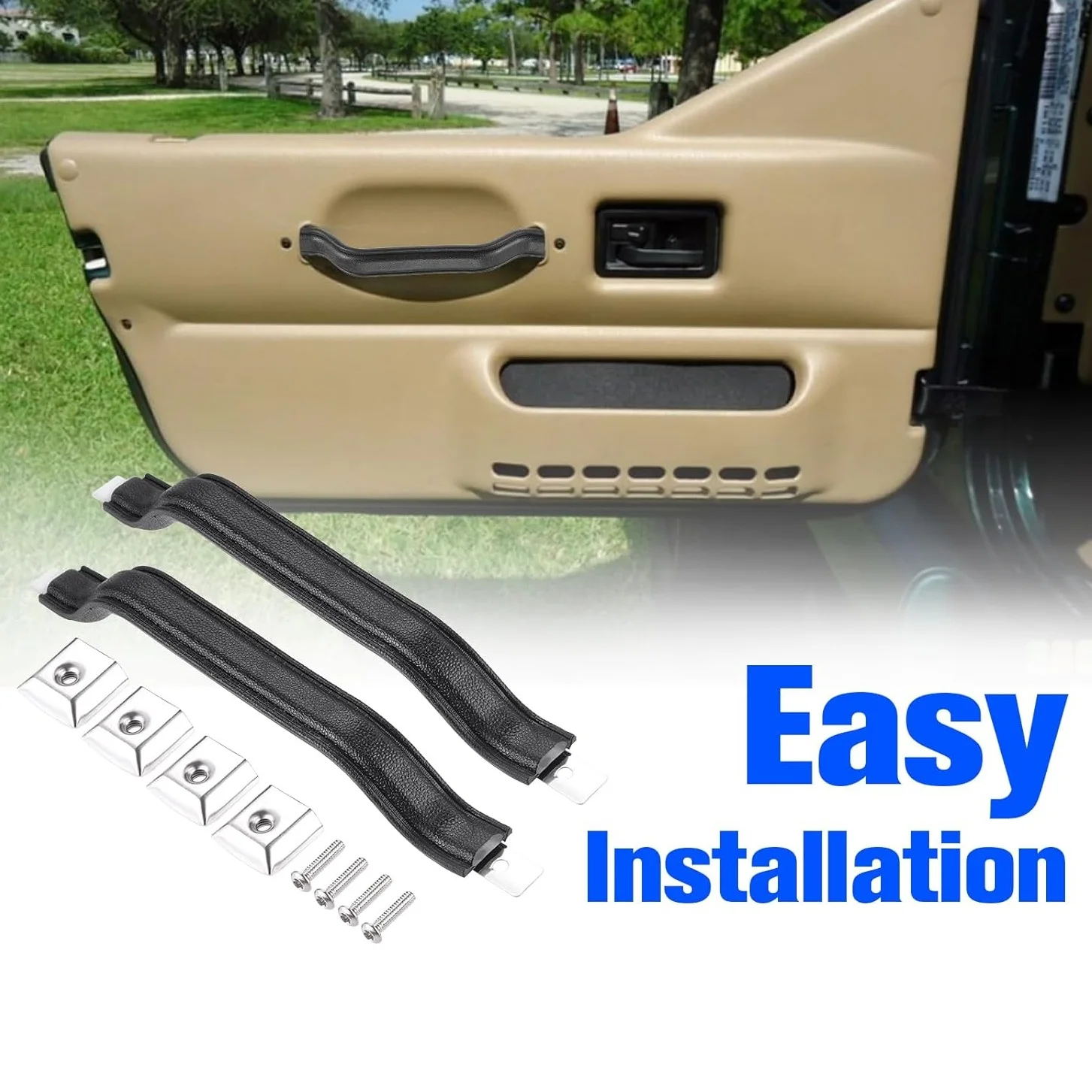 2Pcs 55009801K Car Interior Door Handle Pull Strap Kit Front Left Driver and Right Passenger Side for Jeep Wrangler YJ 1987-1995