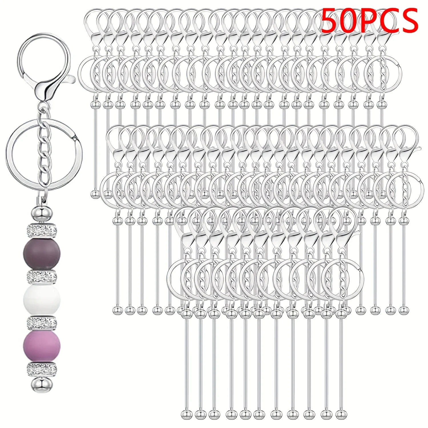 DIY Beaded Keychain Set Multi-Functional Creative Handmade Key Ring Sticks 20/50 Pieces Headless for Gift-Making