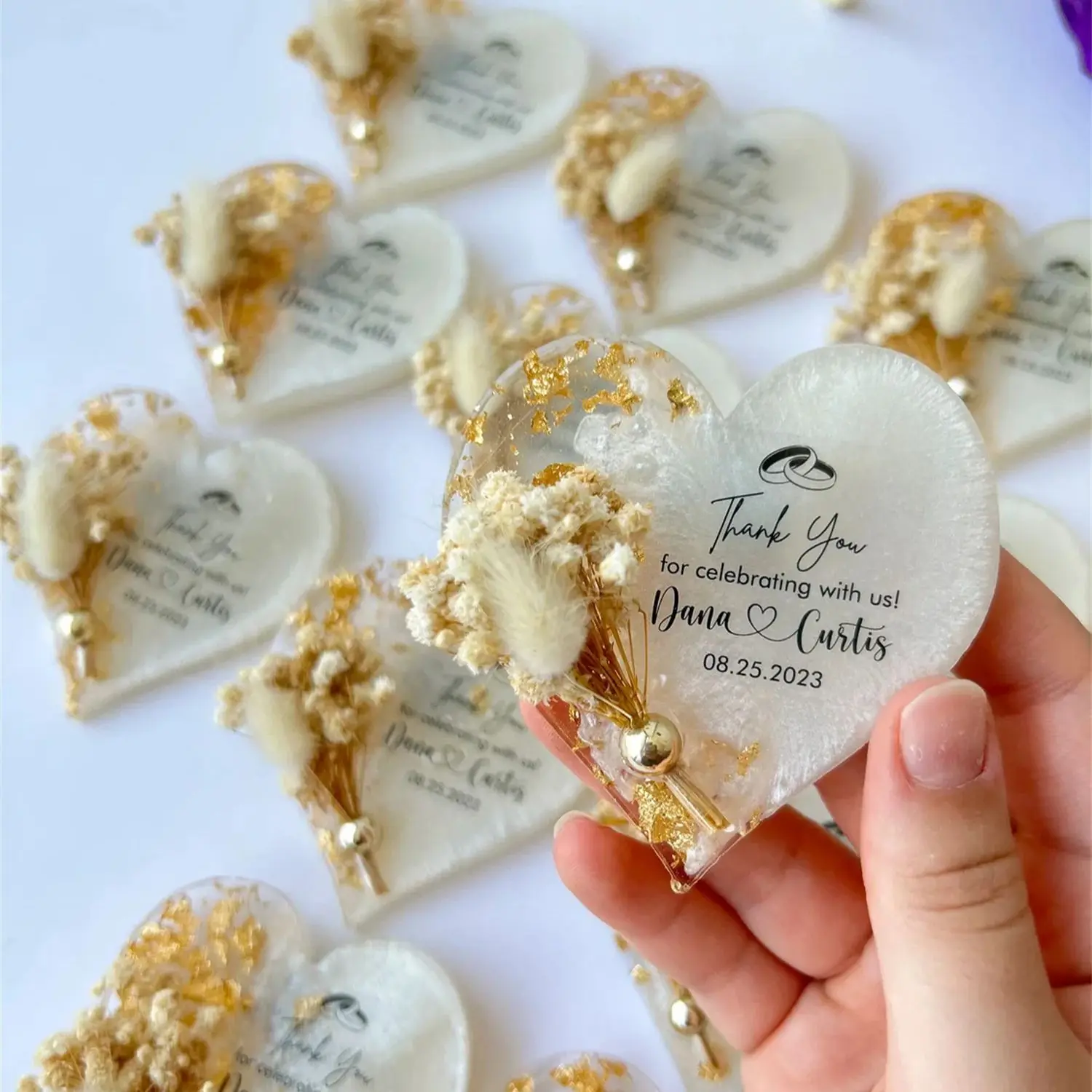 Personalized Magnet Favor for Guest, Epoxy Magnet With Box, Wedding Favor for Guest, Magnet With Dry Flower, Islamic Gift, Brida view 2