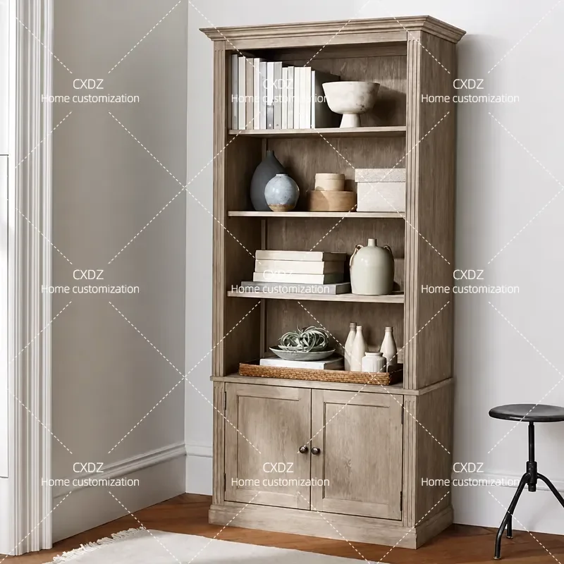 American all-solid wood foreign trade bookshelf Floor-to-ceiling bookcase Locker Living room shelf Storage rack Simple modern