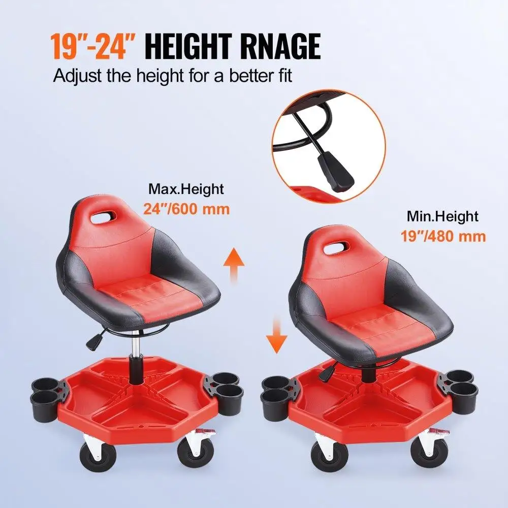 Adjustable Rolling Garage Stool 300LBS Capacity Mechanic Seat with Swivel Casters for Workshop