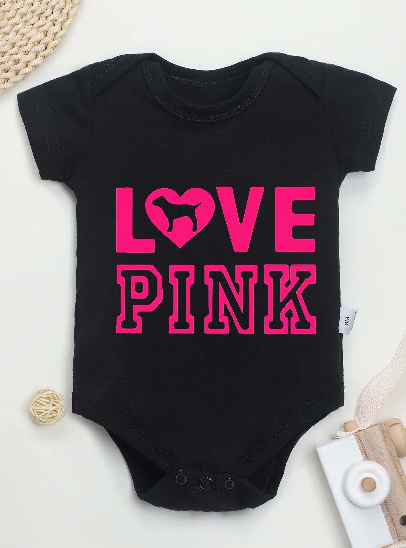 Baby Girl Boy Infant Toddler Trendy Fashion Love Pink Printing Bodysuit Newborn Clothes Rompers Jumpsuit High Quality