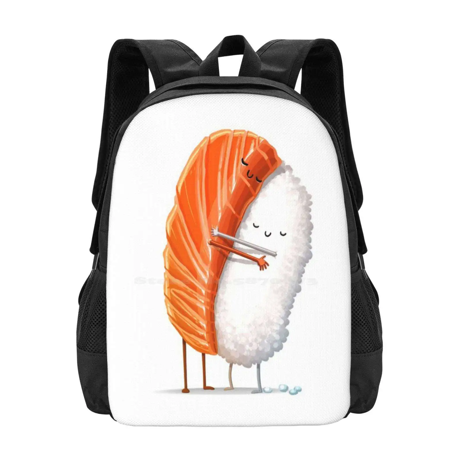 Sushi Hug New Arrivals Unisex Bags Student Bag Backpack Sushi Hug Nigiri Love Cute Rice Fish Cuddle Kiss Boyfriend Girlfriend