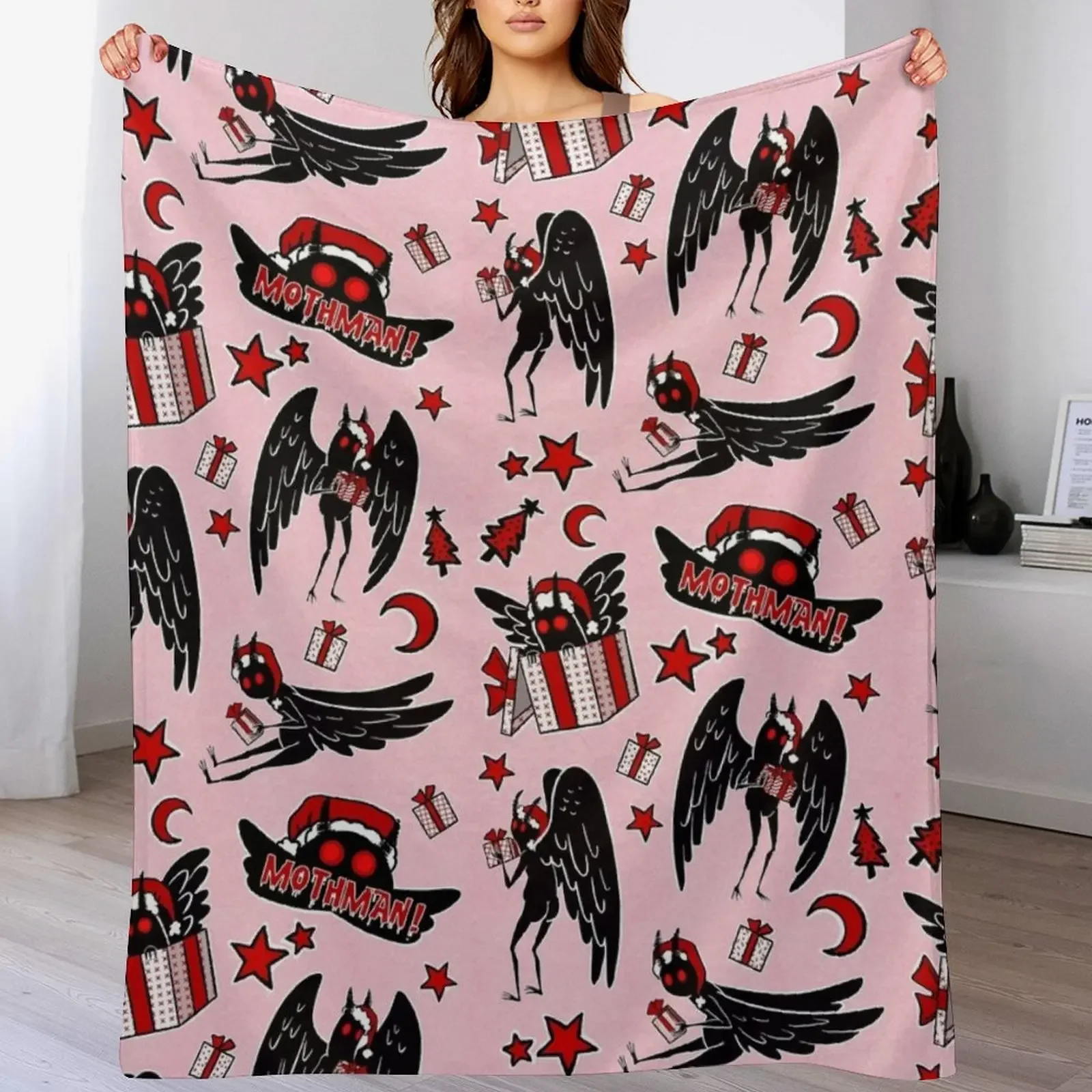 

Cryptid Christmas Mothman Throw Blanket Long Lasting Soft Plush Blanket for Daily Use