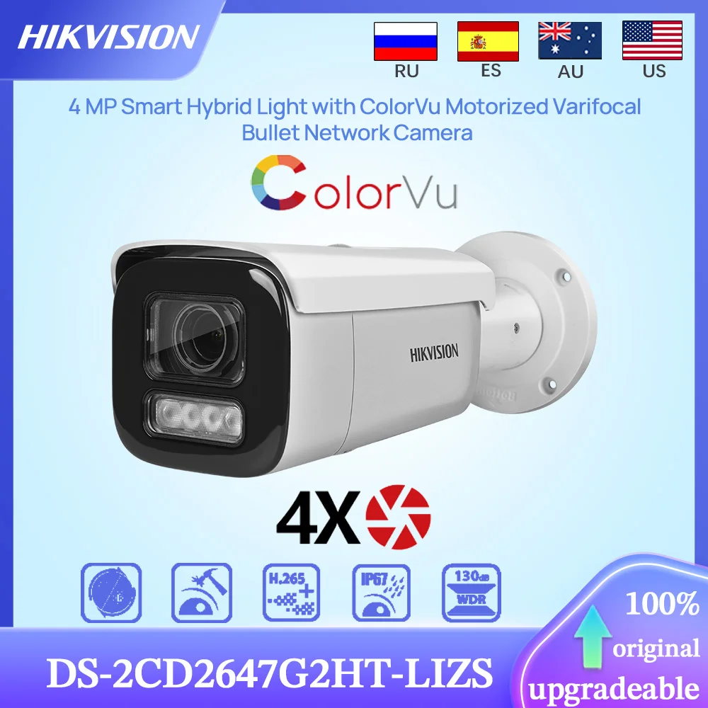 

Hikvision Original DS-2CD2647G2HT-LIZS 4MP POE Smart Hybrid Light with ColorVu 4X ZOOM Motorized Varifocal Bullet Network Camera