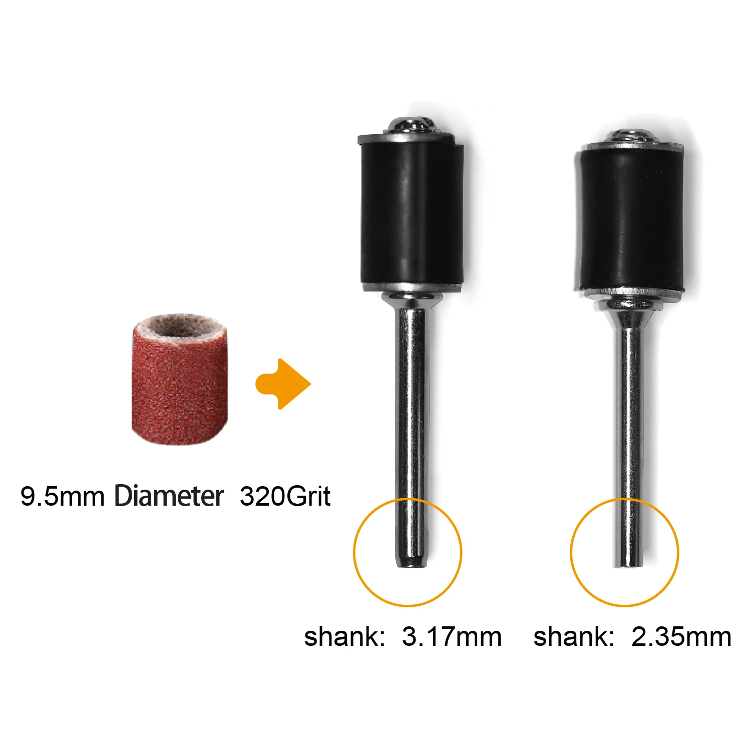 Juego de tambor de lijado n. ° 320, bandas de lijado de grano con mandril de lijado de 2,35mm/3,17mm para herramientas abrasivas rotativas Dremel, 103 piezas