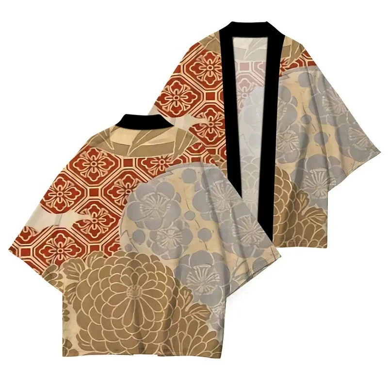 الملابس اليابانية التقليدية ثوب الكيمونو الياباني الرجال والنساء زهرة مطبوعة بلايز فضفاضة موضة كيمونو عالية الجودة بلايز عادية #4