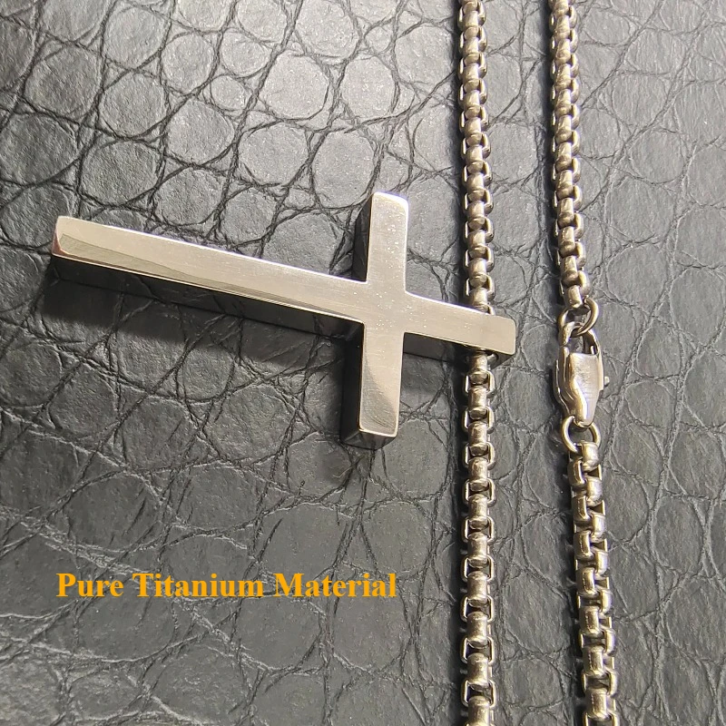 

Cross Necklace For Men TA1 Pure Titanium Box Chain Cross Pendant Necklace Skin-Friendly Comfort Gift For Male 21.65–25.59 inch