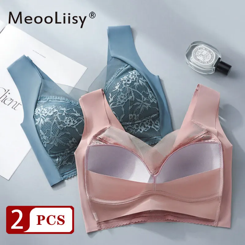 

MeooLiisy 2Pcs/Set Plus Size Vest Yoga Bras for Women Beauty Back Wire Free Lingerie Push Up Everyday Brassiere